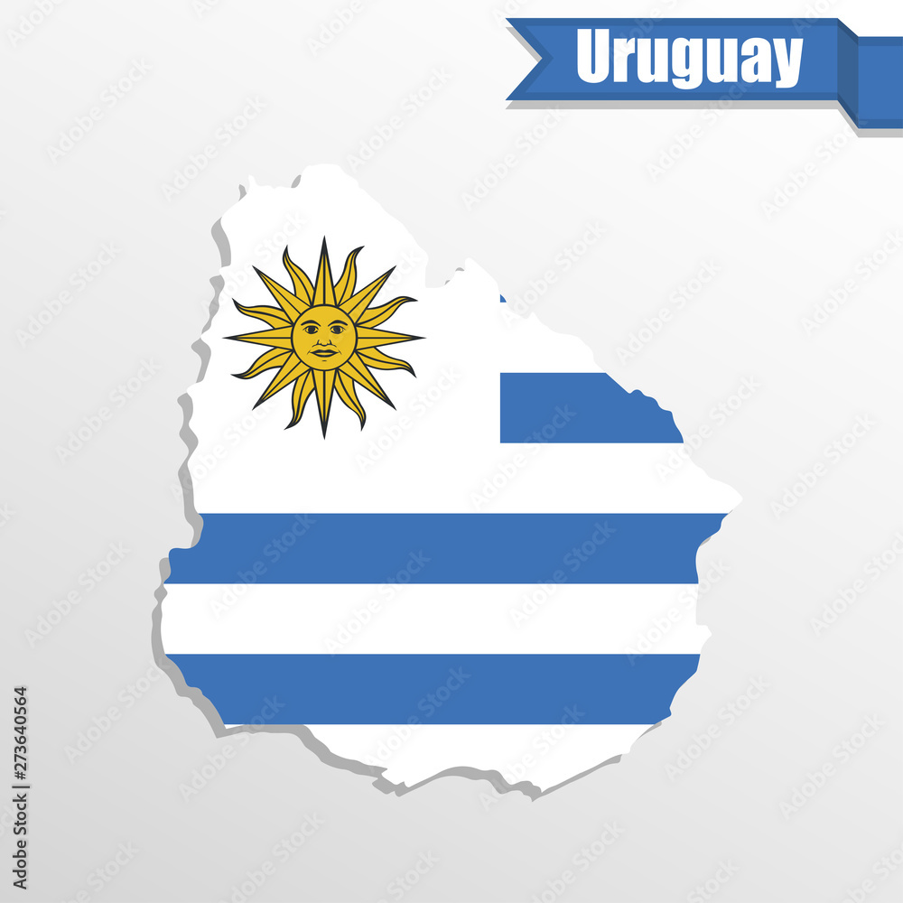 Poster Uruguay map with flag inside and ribbon