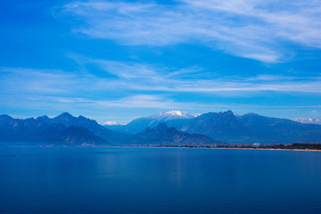 Beautiful landscape of mountains and the Mediterranean sea in Turkey, Antalya.