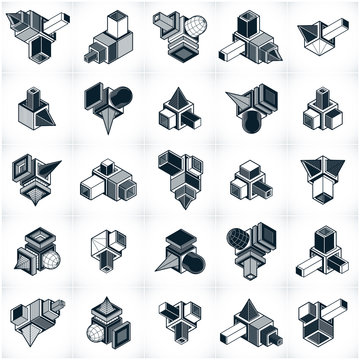 Engineering abstract geometric shapes, simple vectors set.