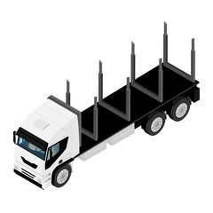 Logging truck isometric view isolated on white background