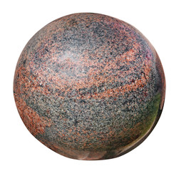Stone polished red granite ball like planet Earth isolated