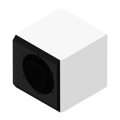 Subwoofer isometric view isolated on white background. Professional music studio equipment