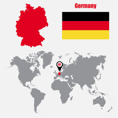 Germany map on a world map with flag and map pointer. Vector illustration