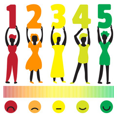 Feedback illustration with people holding rating scale numbers