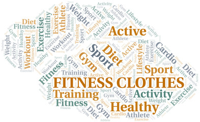 Fitness Clothes word cloud. Wordcloud made with text only.