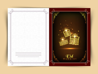 Greeting card with golden gifts for Eid.