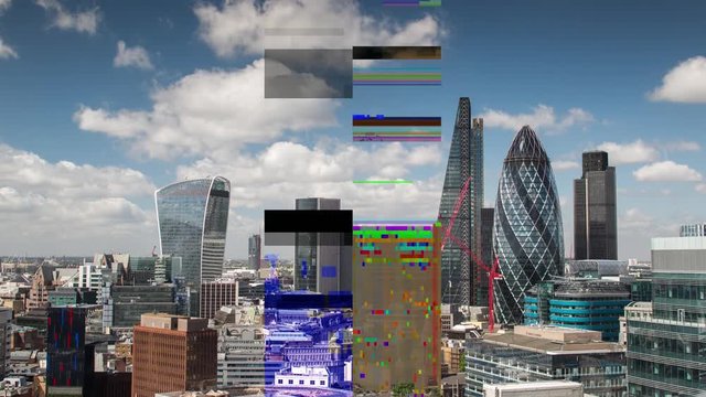computer glitch distortion technology london skyline urban city