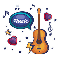 guitar instrument with treble clef and quaver with beam notes