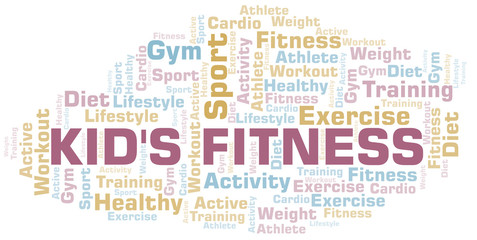 Kid's Fitness word cloud. Wordcloud made with text only.