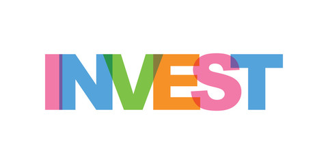 Invest business card text. Modern lettering poster. Color word art slogan icon. Phrases vector print design elements.