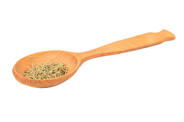 Dry rosemary in a spoon