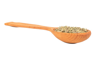 Dry rosemary in a spoon