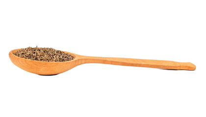 Dry cumin in spoon