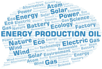 Energy Production Oil word cloud. Wordcloud made with text only.