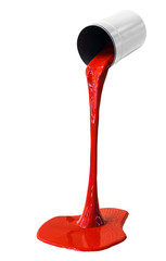 paint for coloring is poured from can isolated on a white background