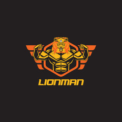 Lion man logo design vector template