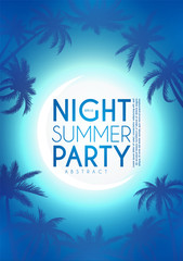 Obraz premium Tropic night summer party design template. Palms on a beach with light effects.