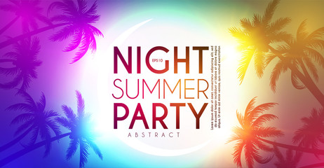 Tropic night summer party design template. Palms on a beach with light effects. © feaspb