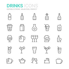 Collection of drinks line icons. 48x48 Pixel Perfect. Editable stroke