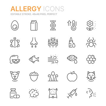 Collection of allergy related line icons. 48x48 Pixel Perfect. Editable stroke