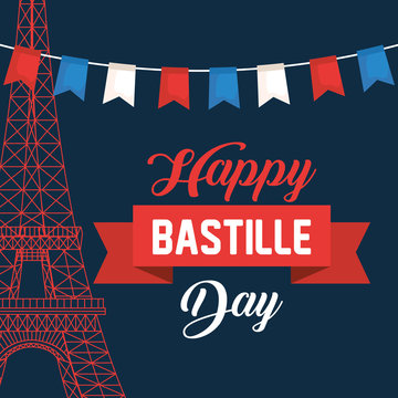 eiffel tower with party banner and ribbon