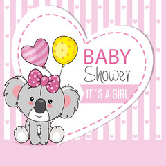Baby shower card. cute koala with balloons and space for text