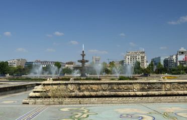 Central fountain in Bucharest, Romania in a beautiful summer day