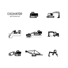 Excavator - vector icons set.
