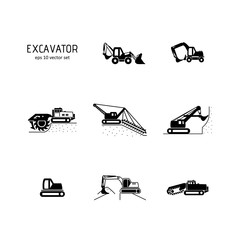 Excavator - vector icons set.