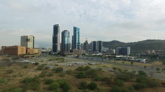 Aerial Pull In Shot Of The Skyline Of San Pedro Garza Garcia, Mexico