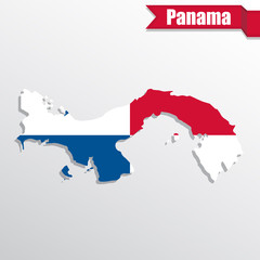 Fototapeta premium Mapa Panamy z flagą wewnątrz i wstążką