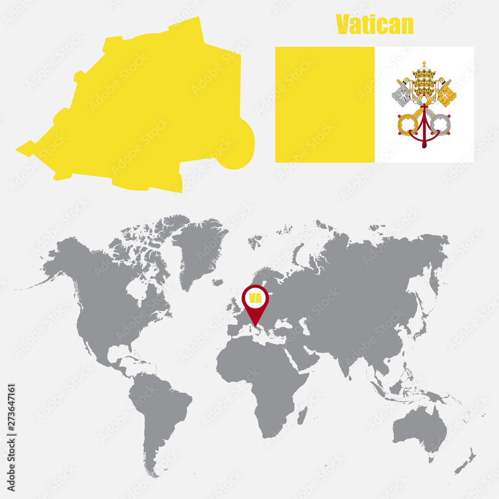 Aufkleber Vatican map on a world map with flag and map pointer. Vector illustration