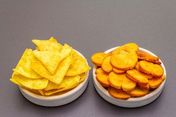 Assorted salty spiced snacks.