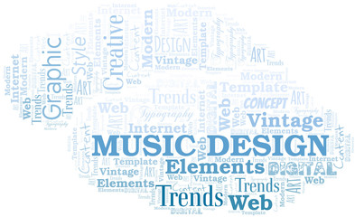 Obraz premium Music Design word cloud. Wordcloud made with text only.