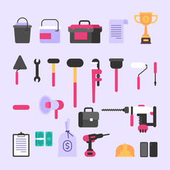 Tools and various construction items. Set of objects