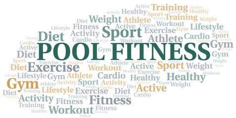 Pool Fitness word cloud. Wordcloud made with text only.