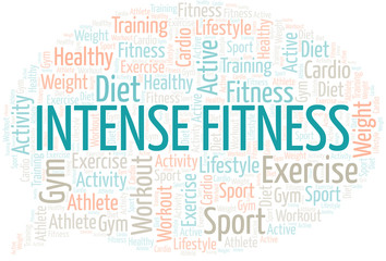 Fototapeta premium Intense Fitness word cloud. Wordcloud made with text only.