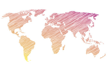 Colorful world map with scribble on a white background. Vector illustration