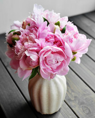 beautiful pink peony bouquet in vase