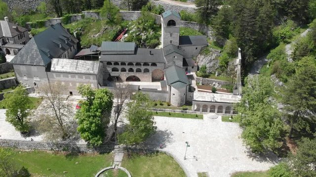 Aeral view to Ancient Monastery of the Nativity of the Blessed Virgin Mary in Cetinje, Popular touristic spot in Montenegro
