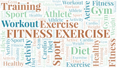 Fitness Exercise word cloud. Wordcloud made with text only.