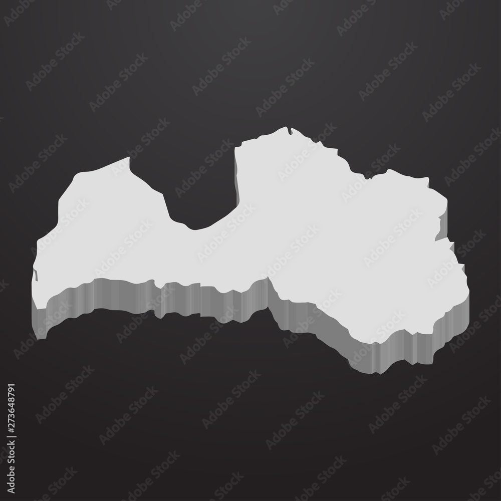 Poster latvia map in gray on a black background 3d
