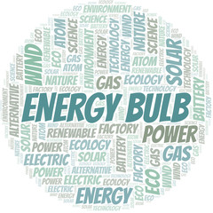 Energy Bulb word cloud. Wordcloud made with text only.