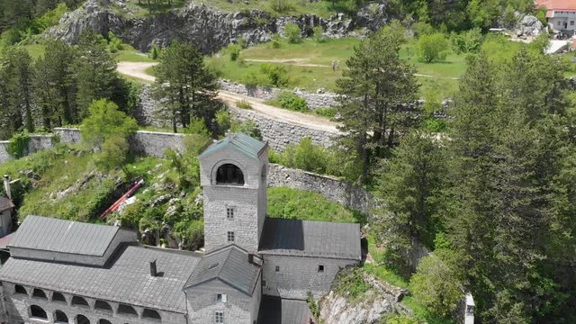 Aeral view to Ancient Monastery of the Nativity of the Blessed Virgin Mary in Cetinje, Popular touristic spot in Montenegro