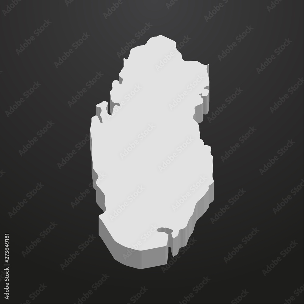 Poster qatar map in gray on a black background 3d