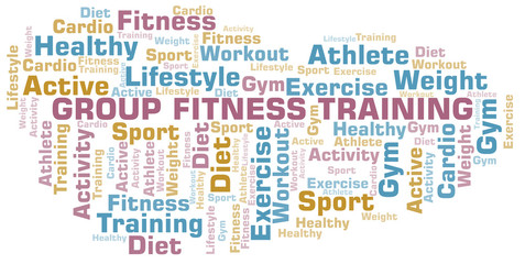 Fototapeta premium Group Fitness Training word cloud. Wordcloud made with text only.
