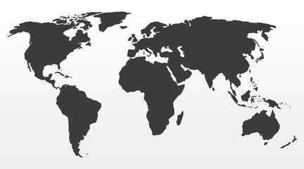Black world map on a gray background. Vector illustration