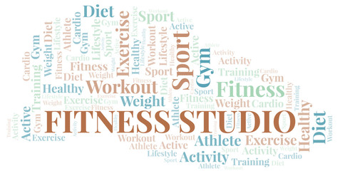Fototapeta premium Fitness Studio word cloud. Wordcloud made with text only.