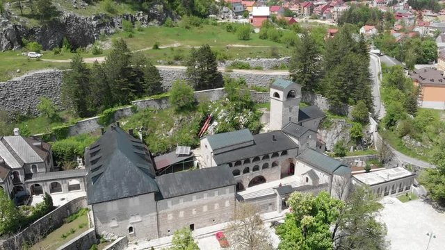 Aeral view to Ancient Monastery of the Nativity of the Blessed Virgin Mary in Cetinje, Popular touristic spot in Montenegro