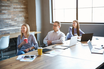 Colleagues during business meeting in office
